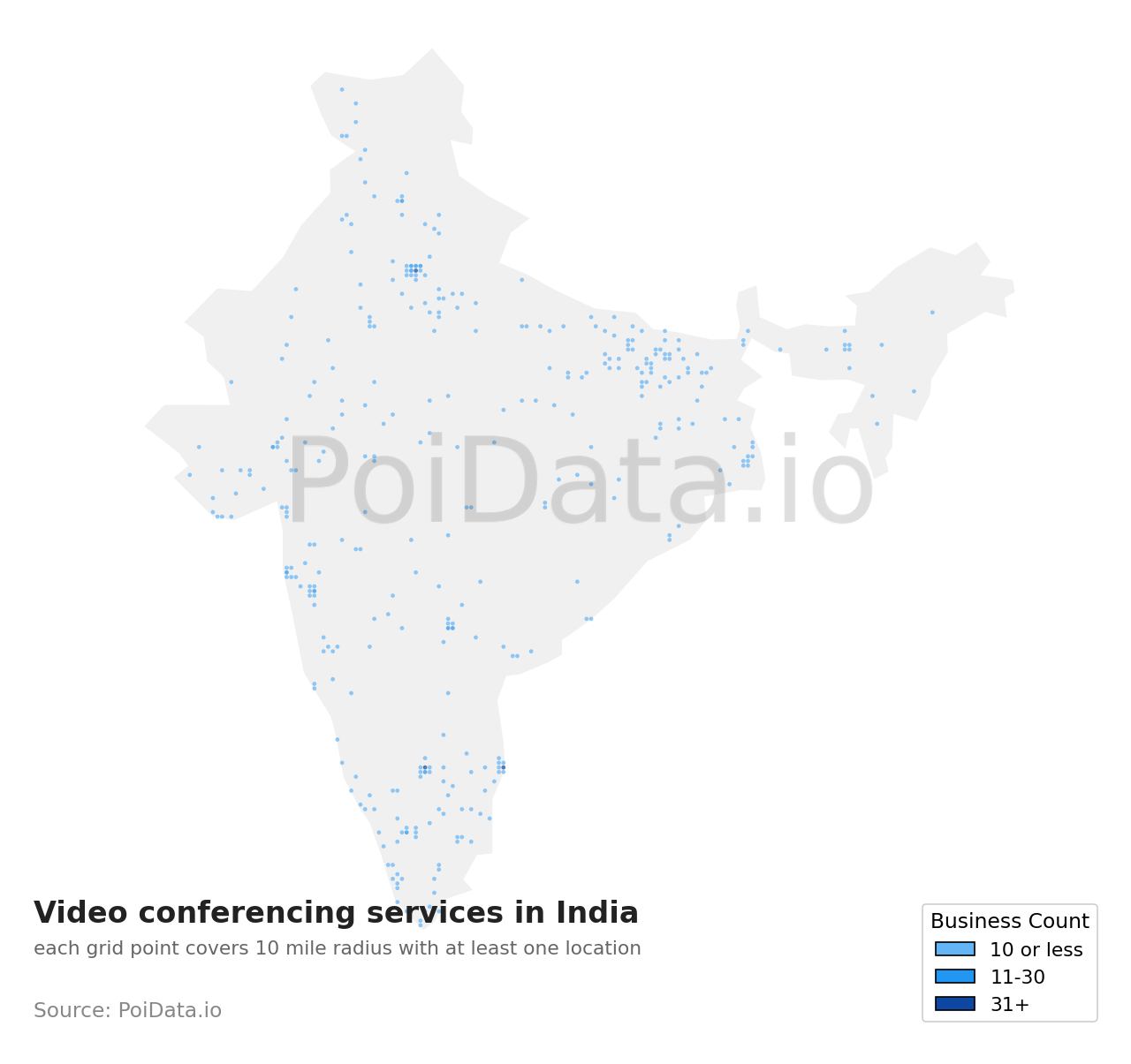 Video conferencing service density map for India