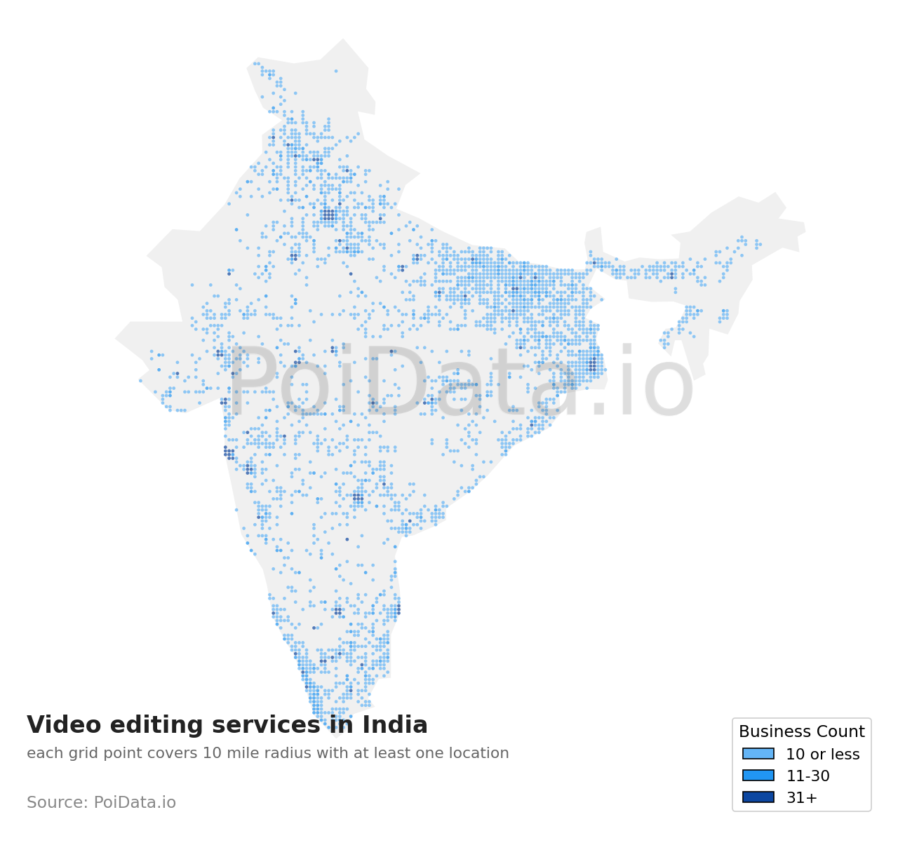 Video editing service density map for India