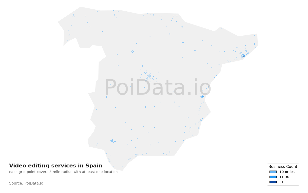 Video editing service density map for Spain