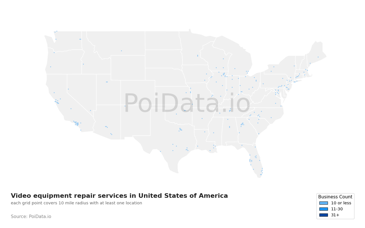 Video equipment repair service density map for Illinois, United States