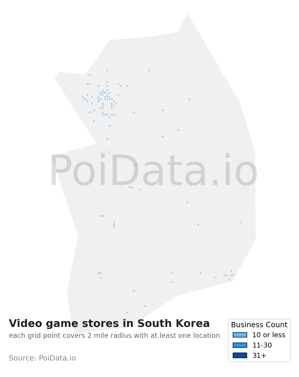 Video game store density map for South Korea