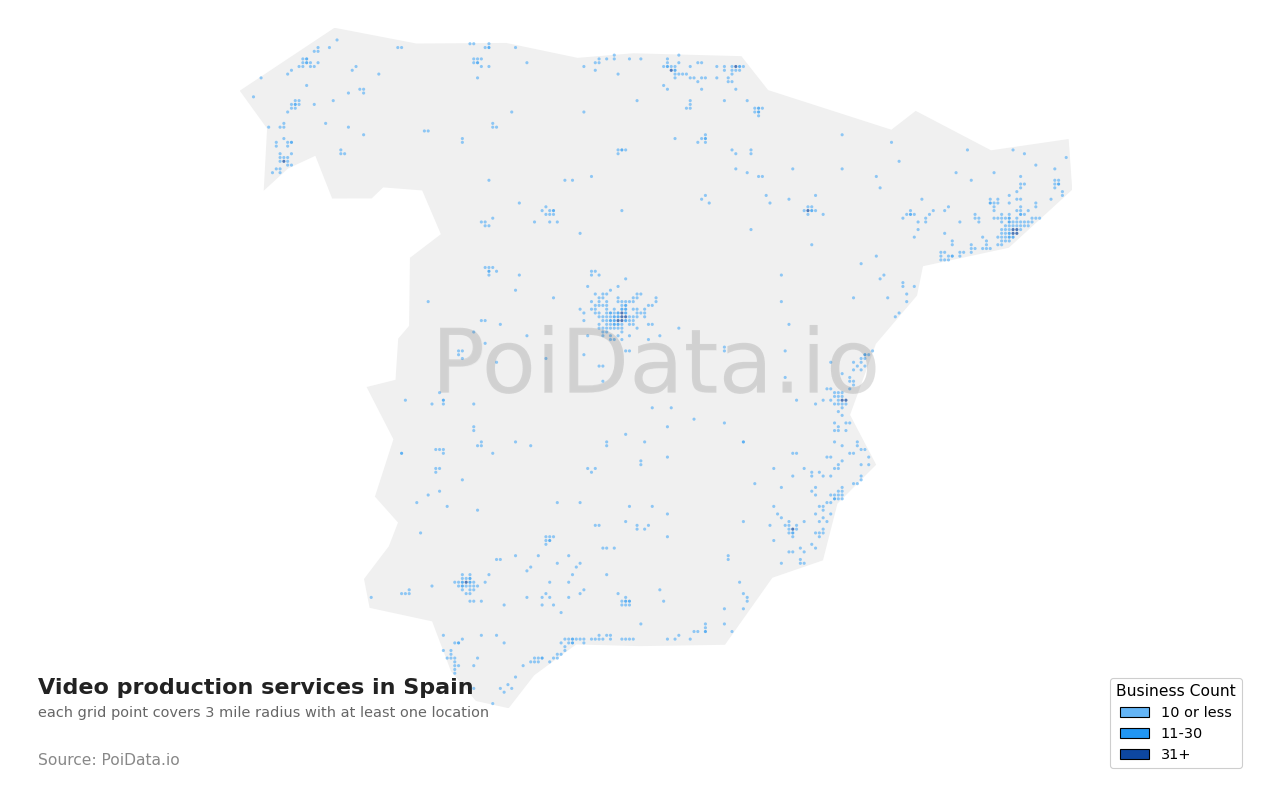 Video production service density map for Spain