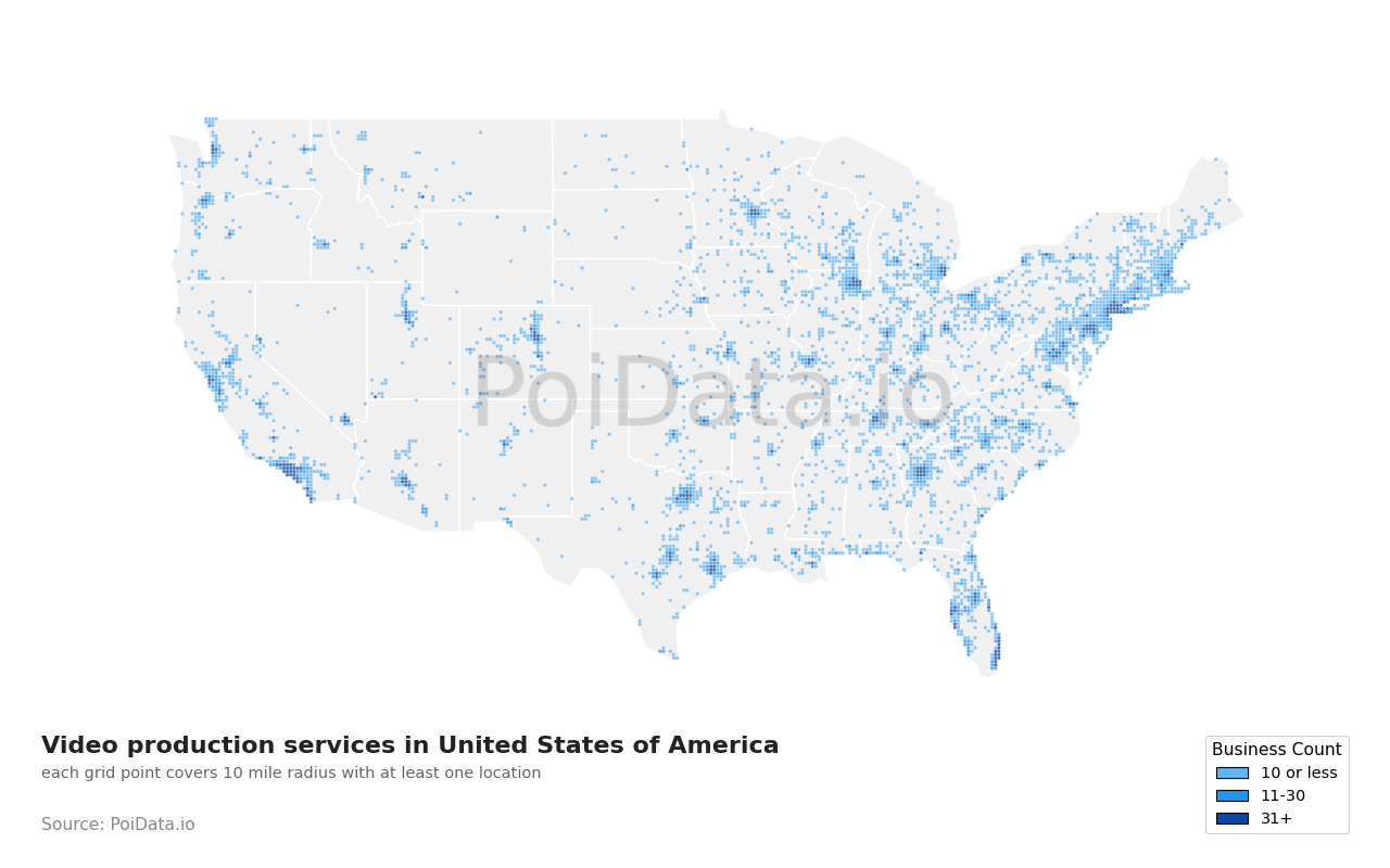 Video production service density map for Florida, United States