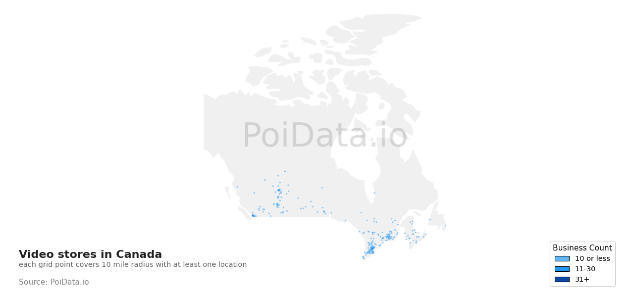 Video store density map for British Columbia, Canada