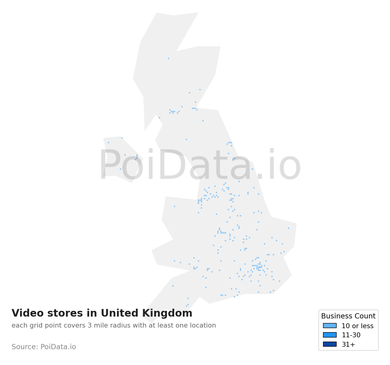 Video store density map for United Kingdom