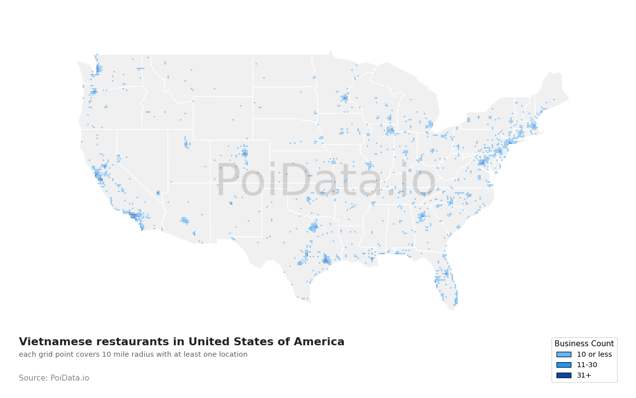 Vietnamese restaurant density map for Florida, United States