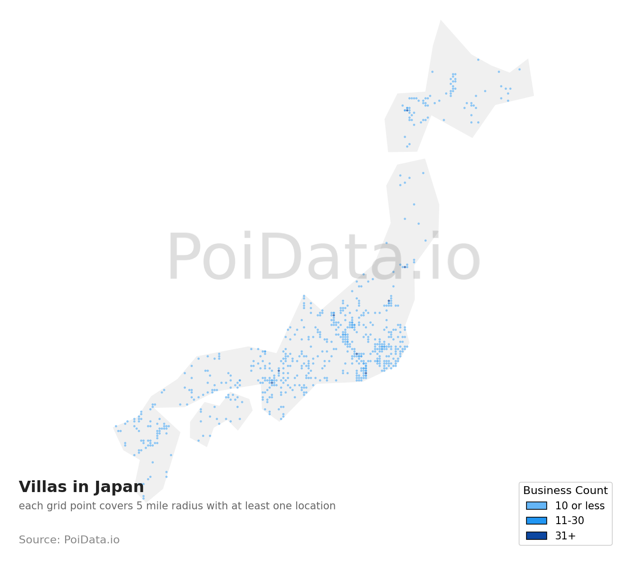 Villa density map for Japan