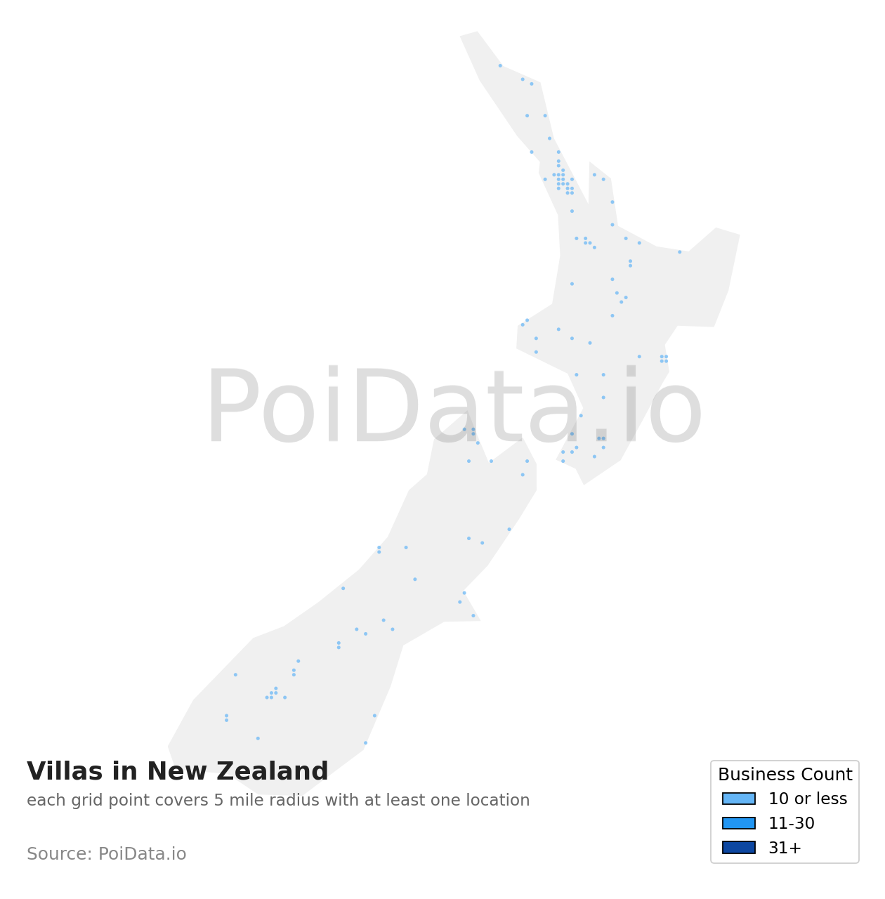 Villa density map for New Zealand