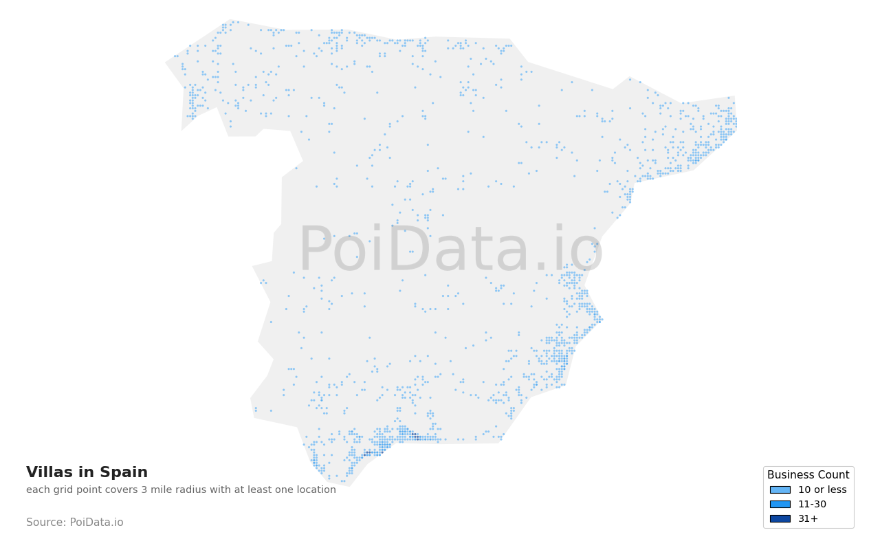 Villa density map for Spain