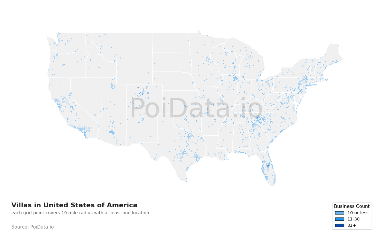 Villa density map for United States