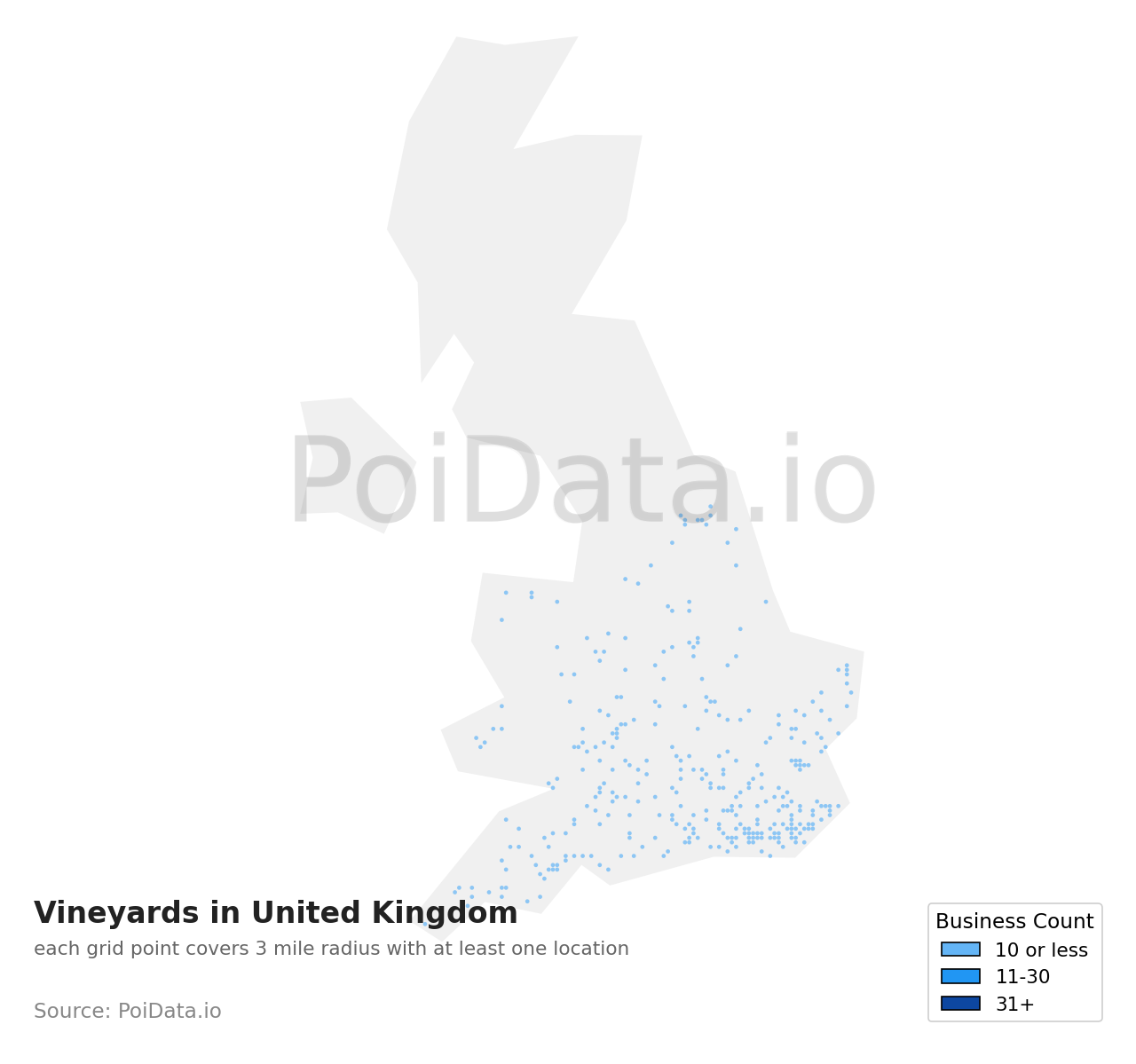 Vineyard density map for United Kingdom