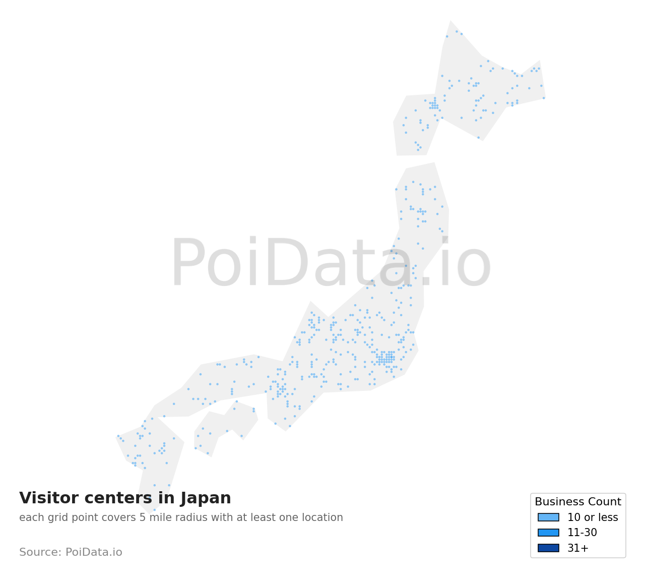 Visitor center density map for Motoyoshi District, Miyagi, Japan