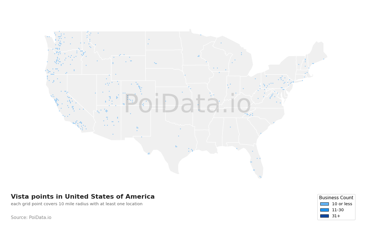 Vista point density map for United States