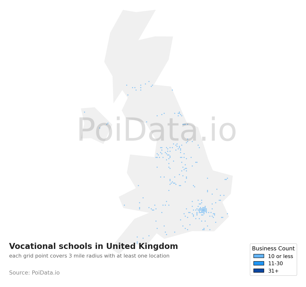 Vocational school density map for United Kingdom