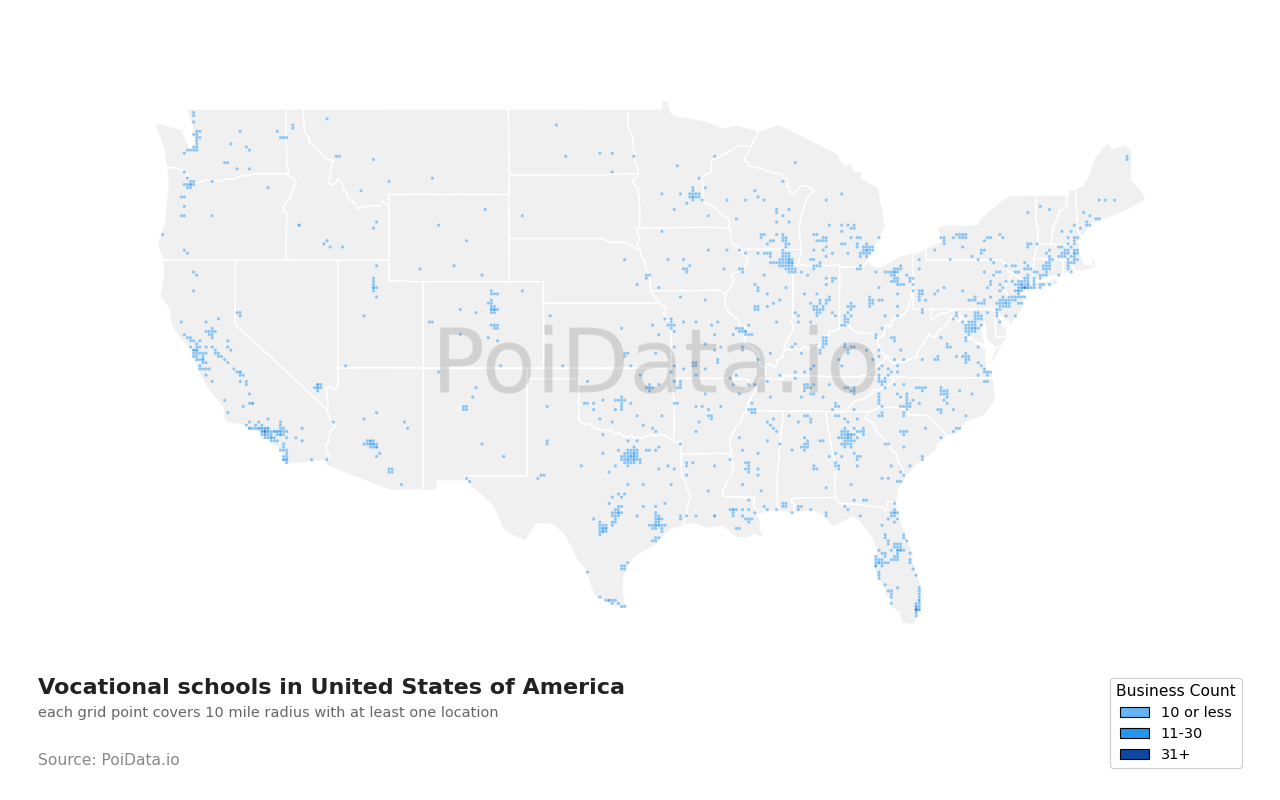 Vocational school density map for Wisconsin, United States