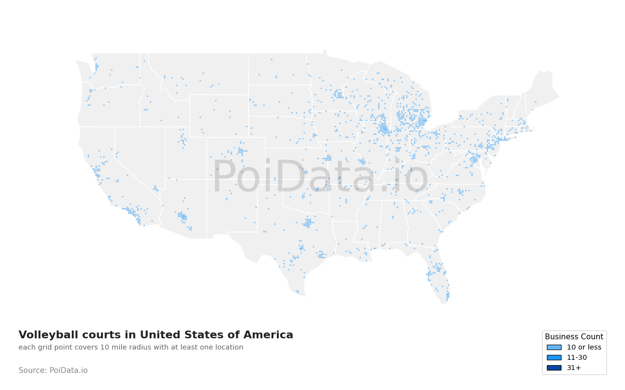 Volleyball court density map for Florida, United States