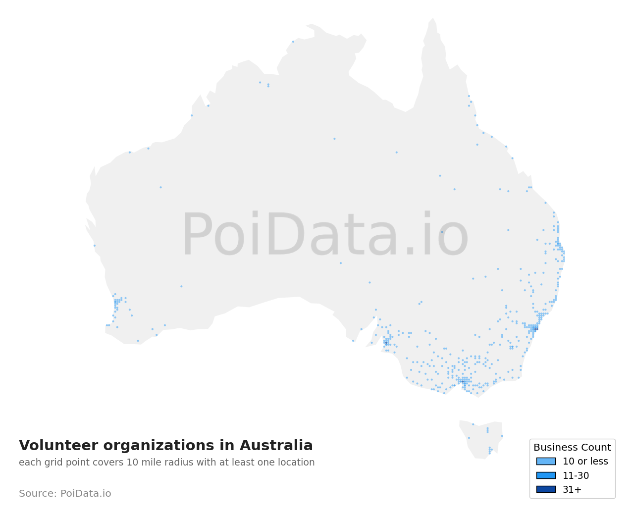 Volunteer organization density map for Australia