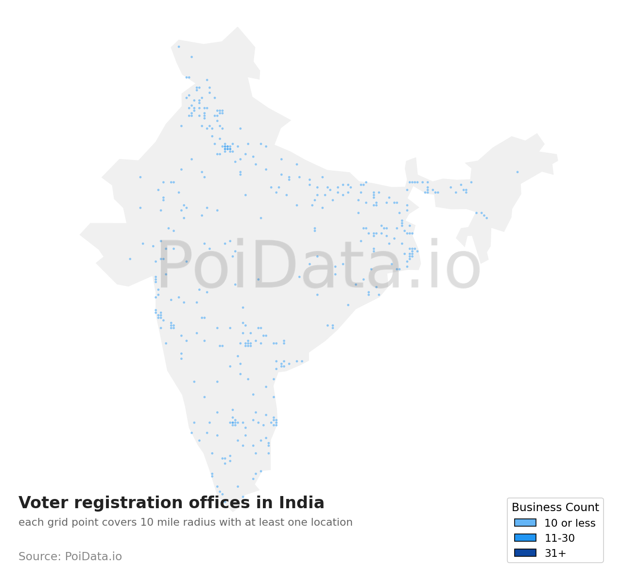 Voter registration office density map for India