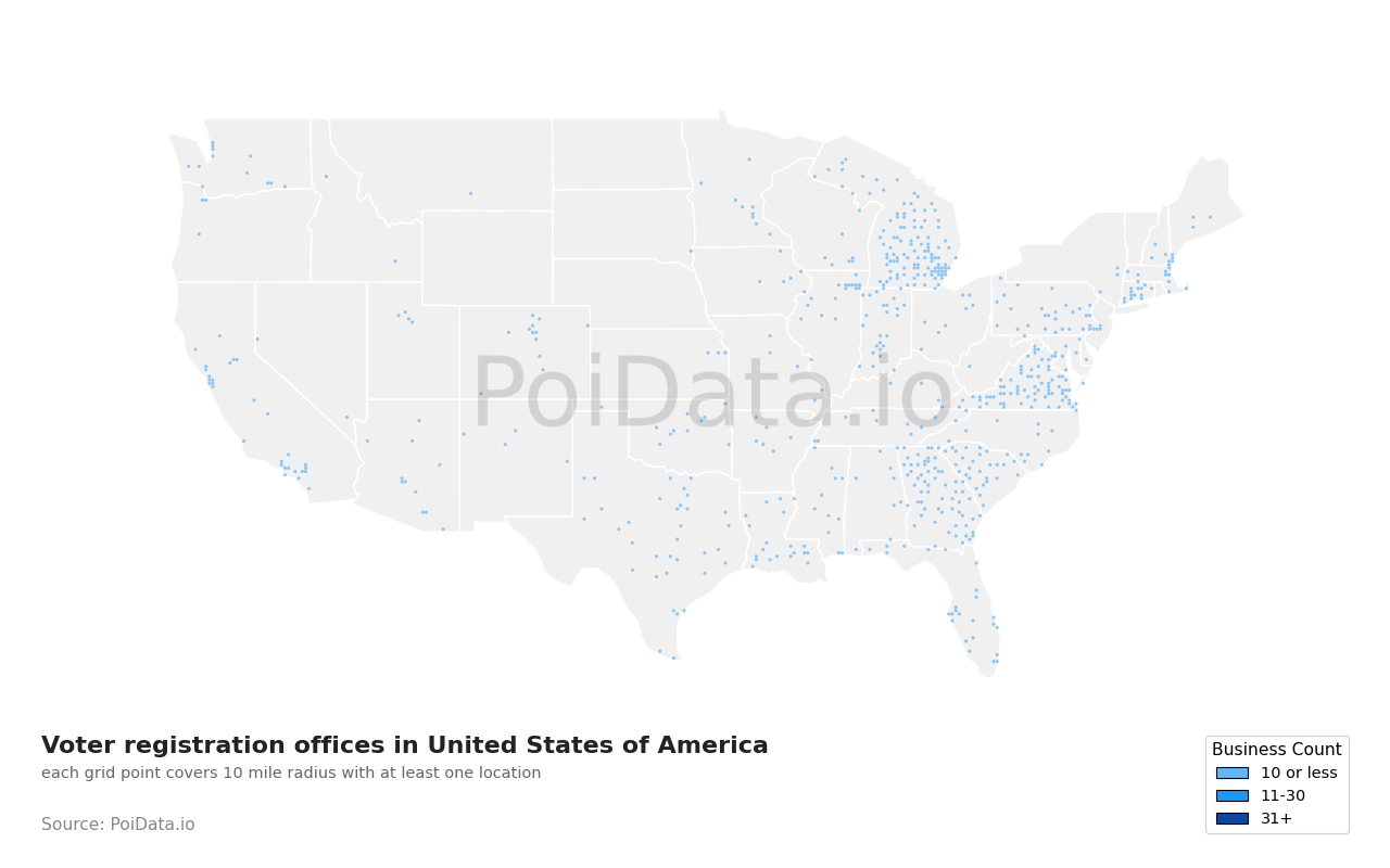 Voter registration office density map for Michigan, United States