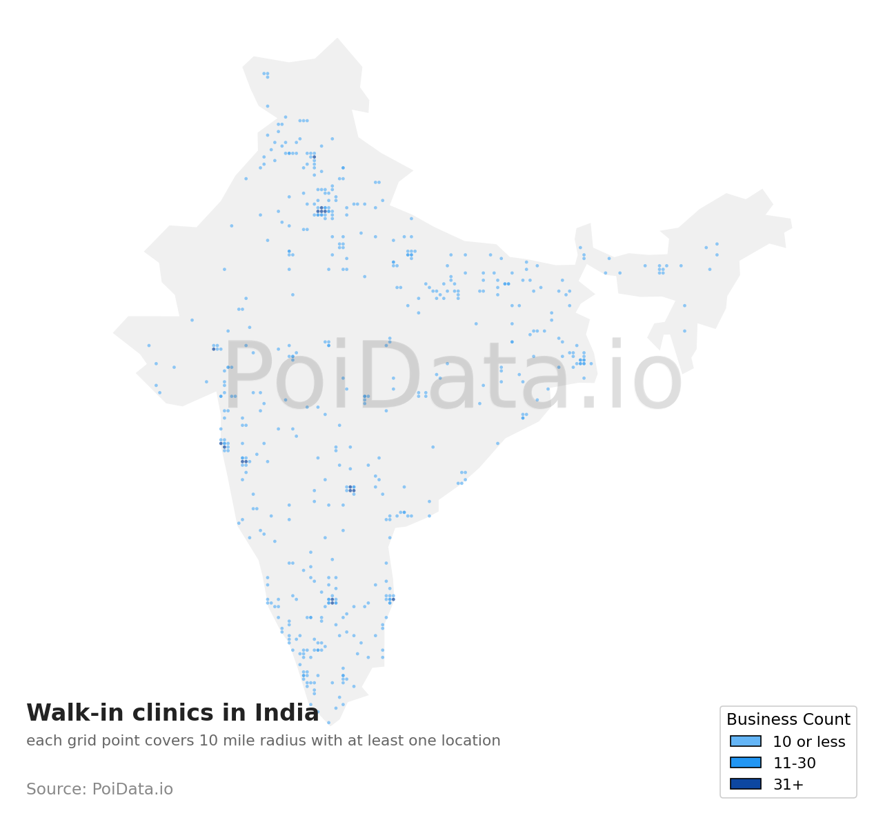 Walk-in clinic density map for India
