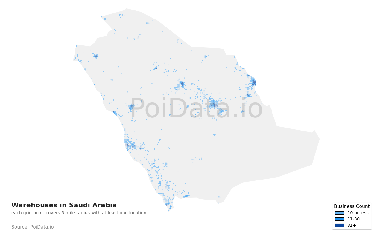 Warehouse density map for Saudi Arabia