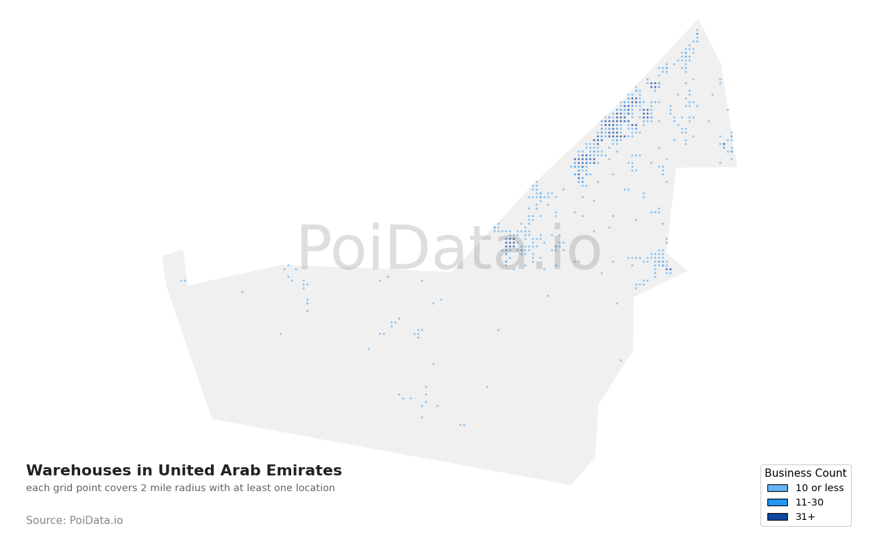 Warehouse density map for United Arab Emirates
