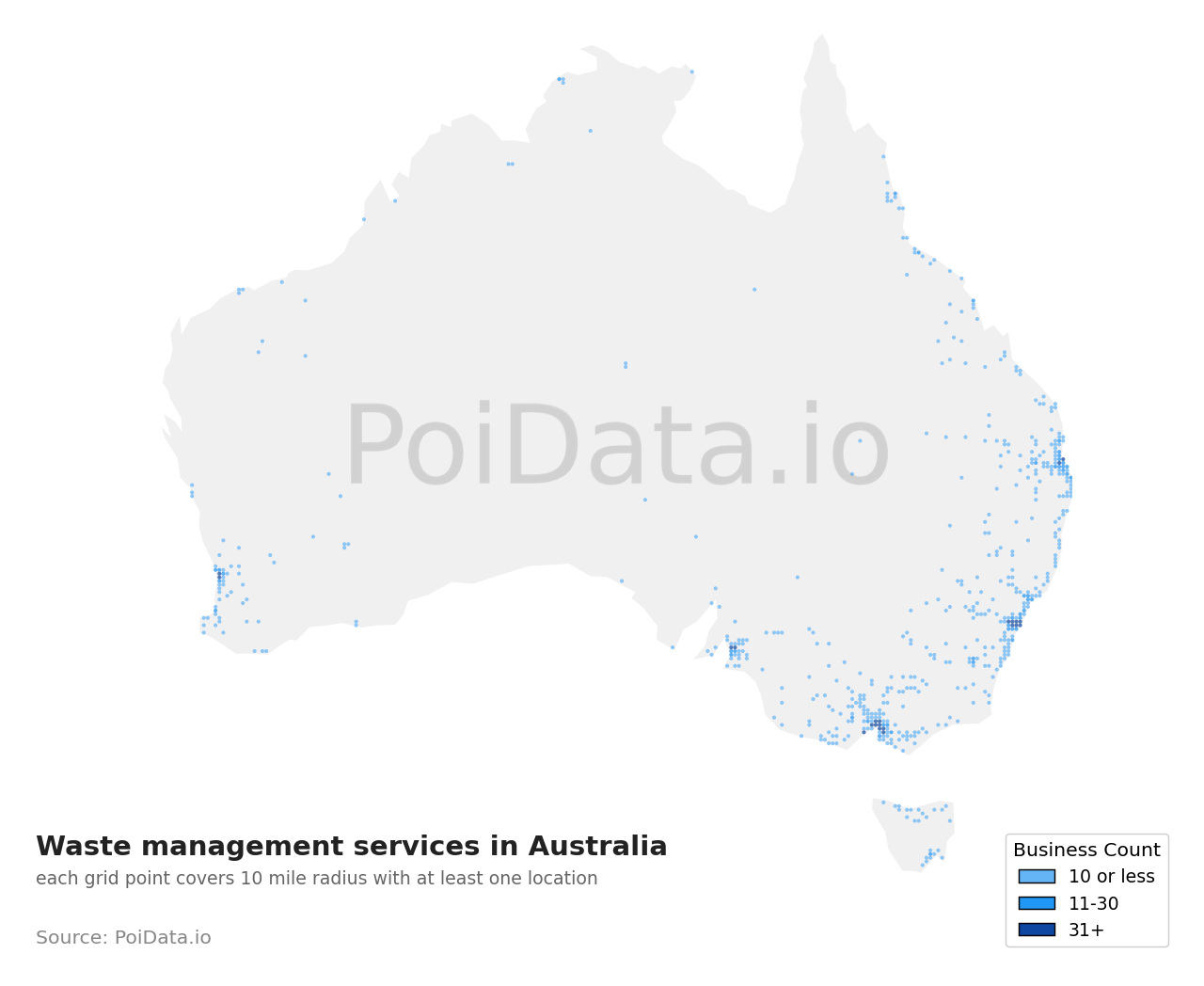 Waste management service density map for Victoria, Australia