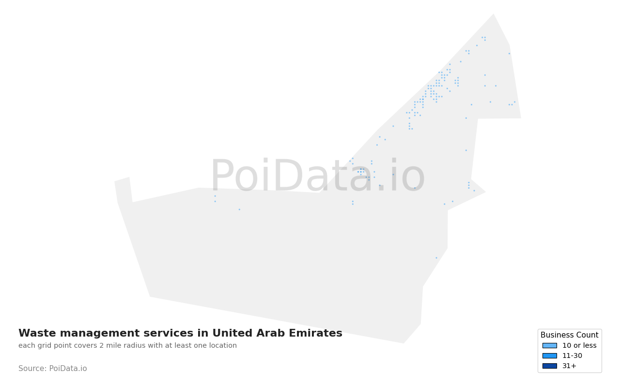 Waste management service density map for United Arab Emirates