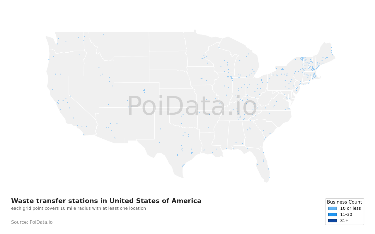 Waste transfer station density map for Ohio, United States