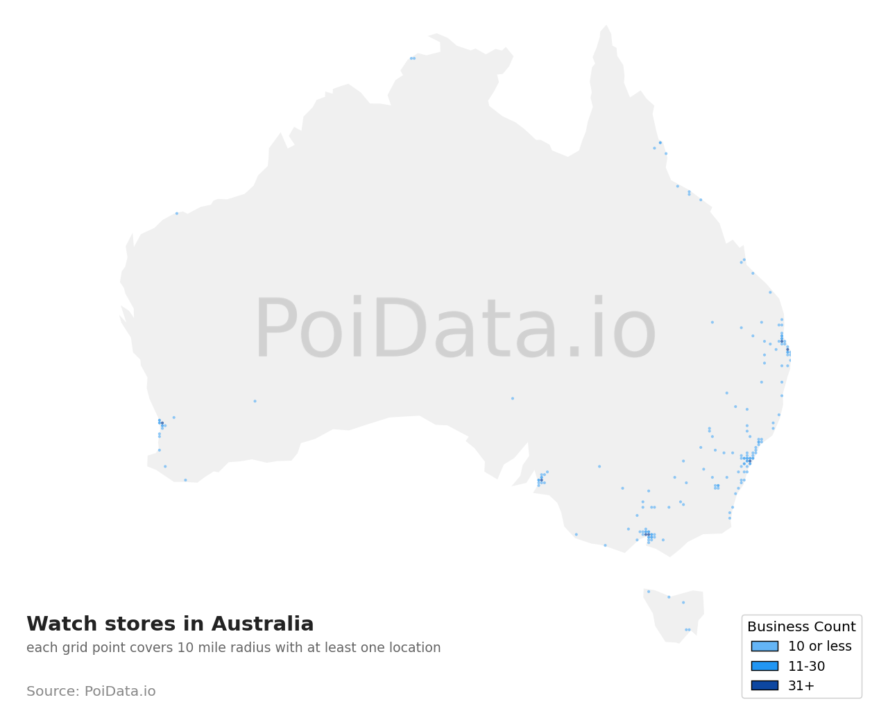 Watch store density map for Australia