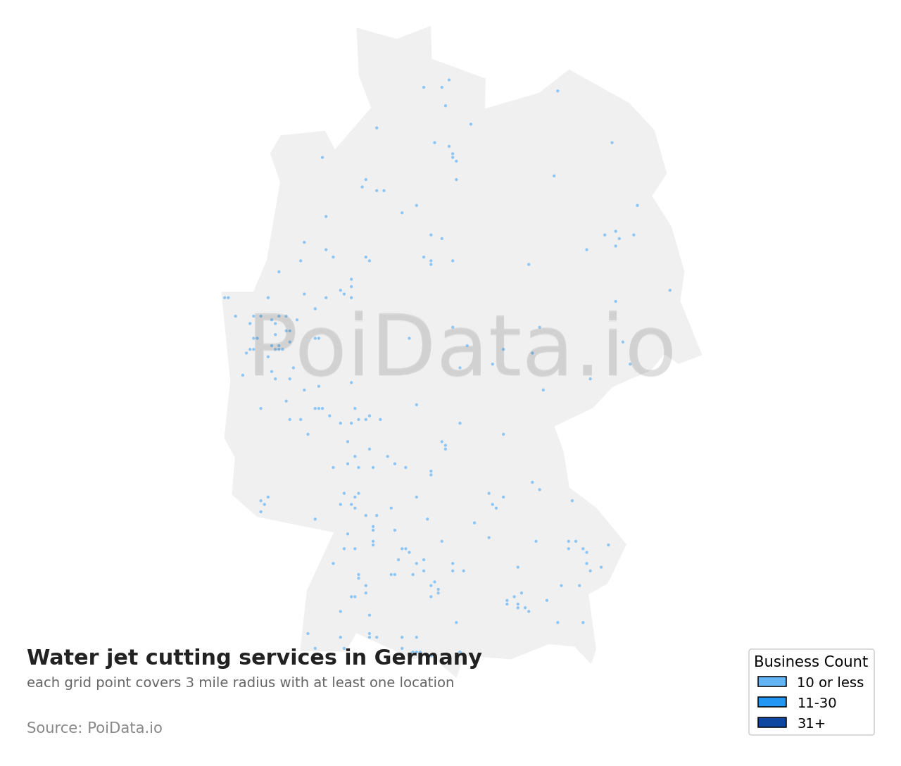 Water jet cutting service density map for Germany