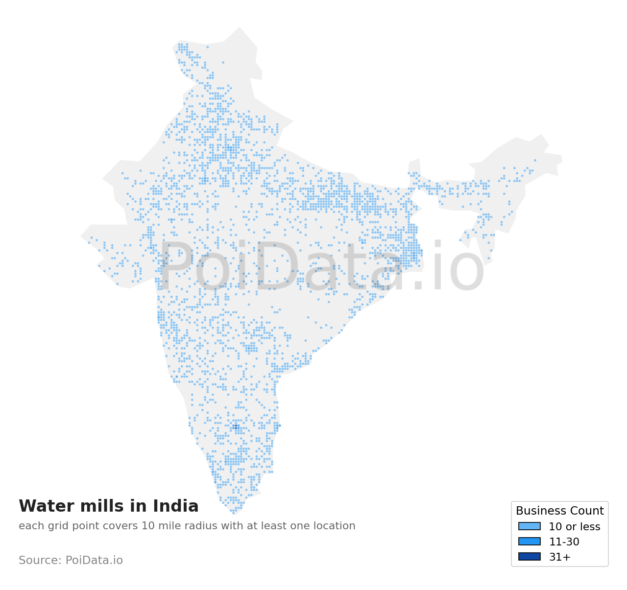 Water mill density map for India