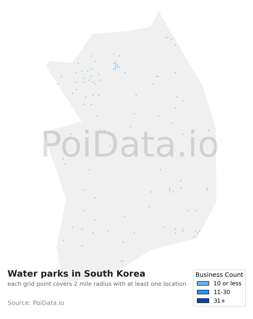 Water park density map for South Korea