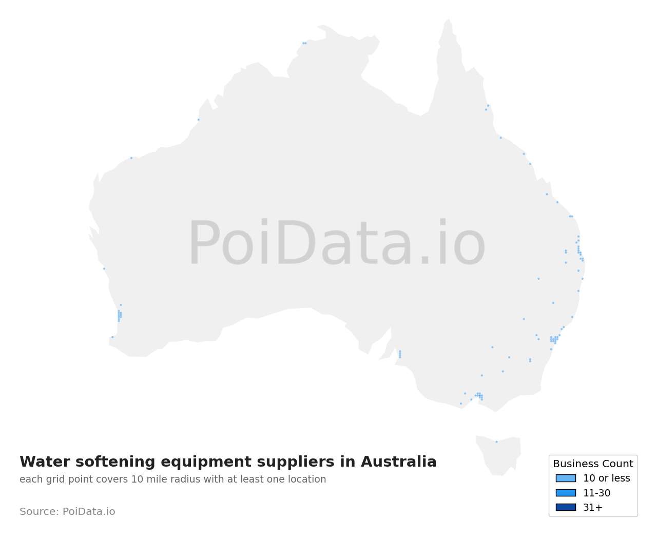 Water softening equipment supplier density map for Australia