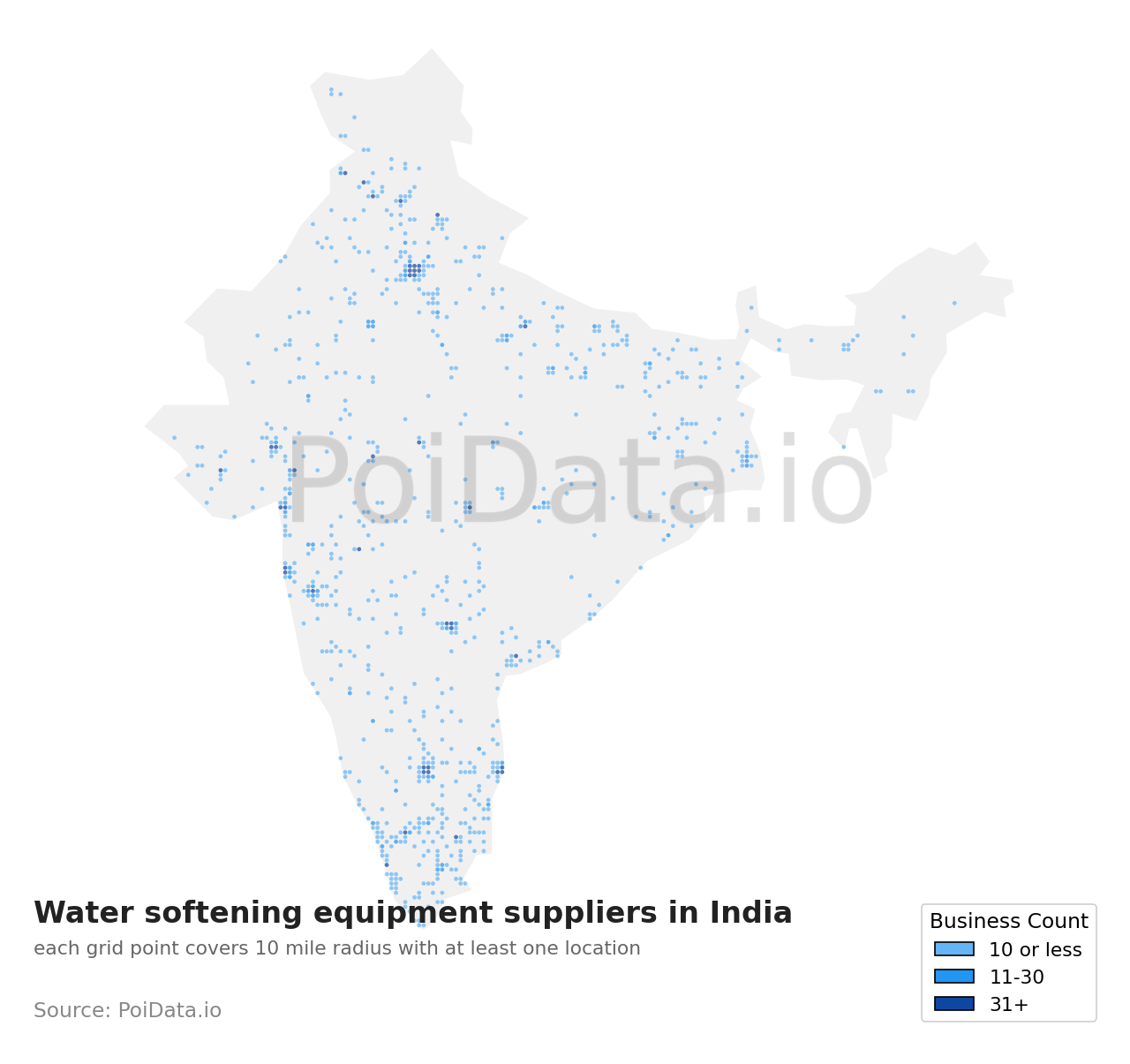 Water softening equipment supplier density map for India