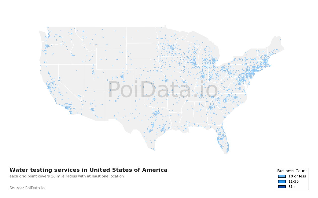 Water testing service density map for Illinois, United States