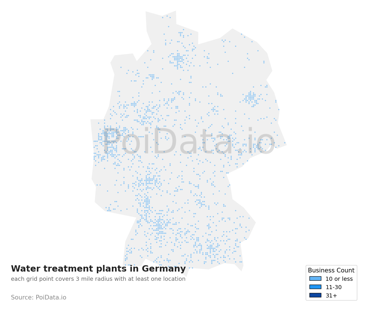 Water treatment plant density map for Germany