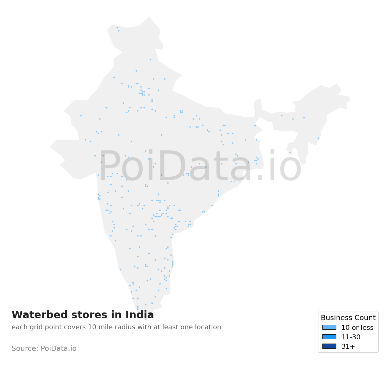 Waterbed store density map for India