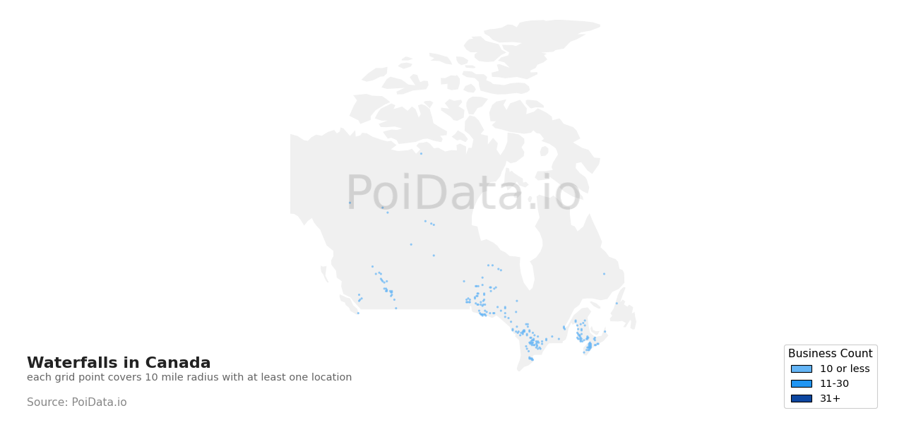 Waterfall density map for Canada