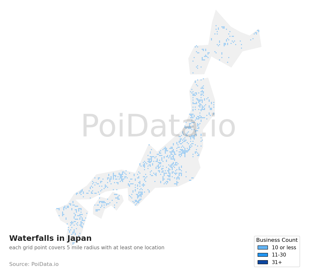Waterfall density map for Japan