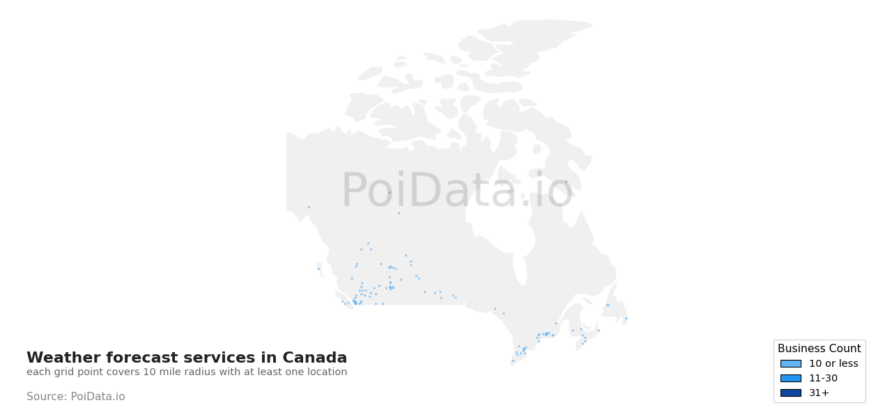 Weather forecast service density map for Canada