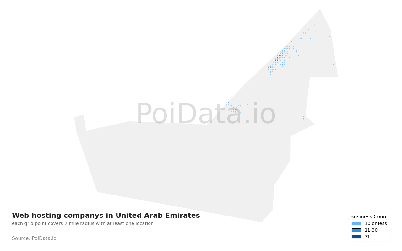 Web hosting company density map for United Arab Emirates