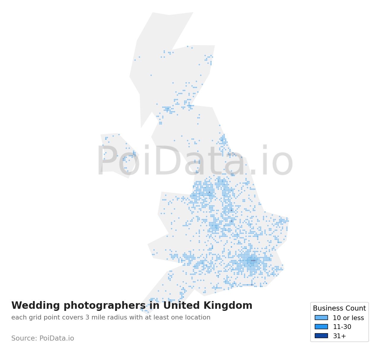 Wedding photographer density map for United Kingdom