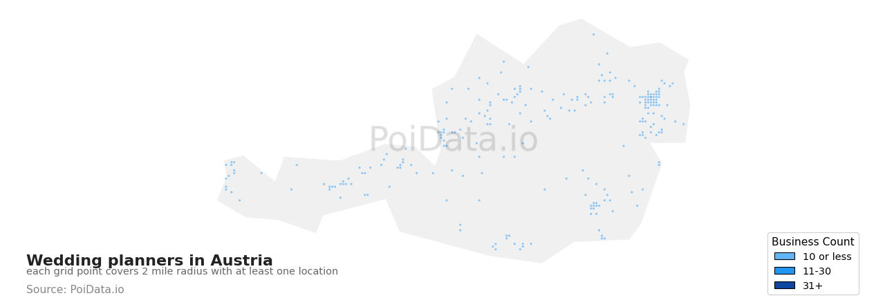 Wedding planner density map for Austria