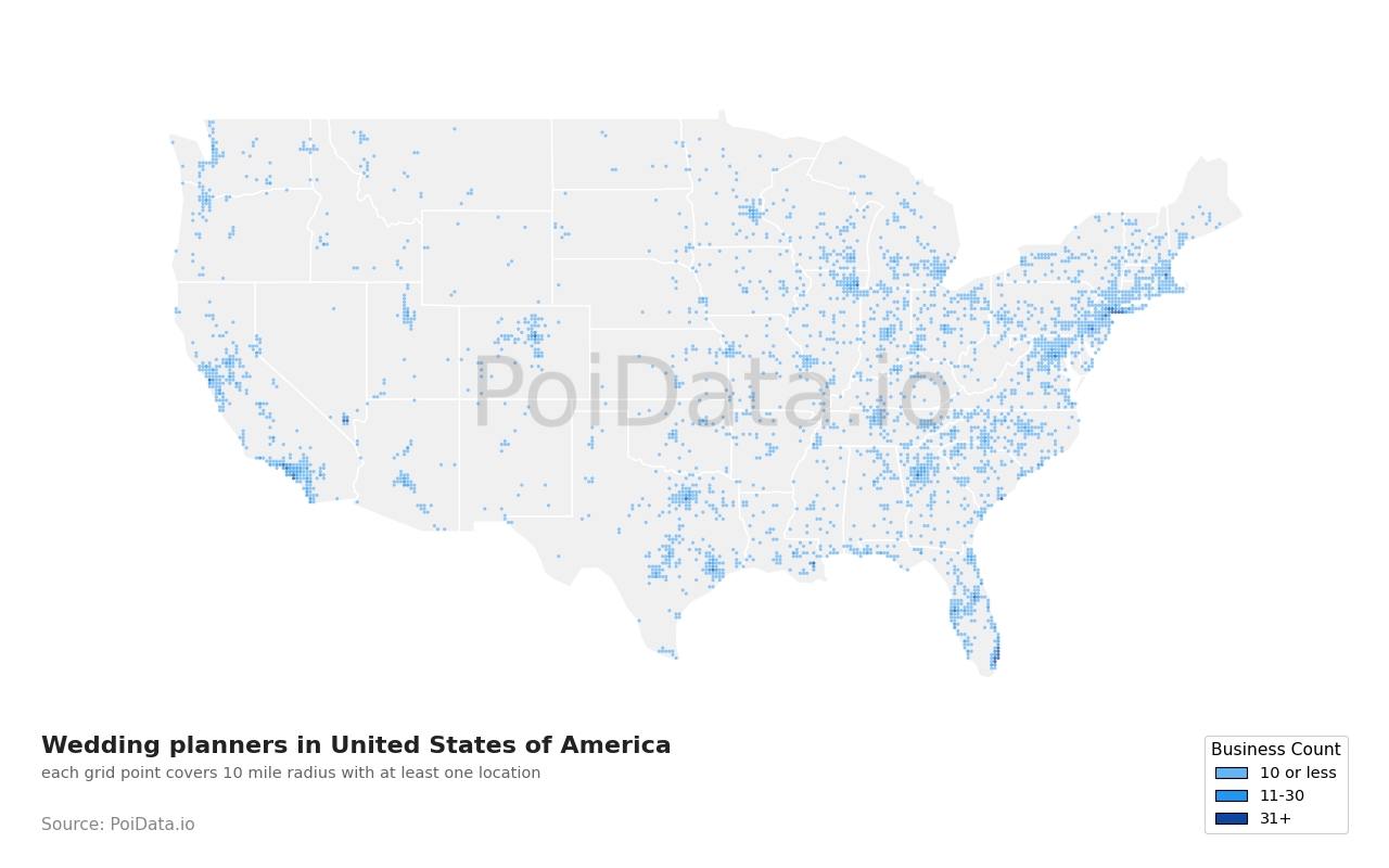 Wedding planner density map for Washington, United States