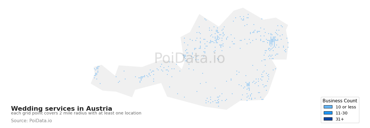 Wedding service density map for Austria