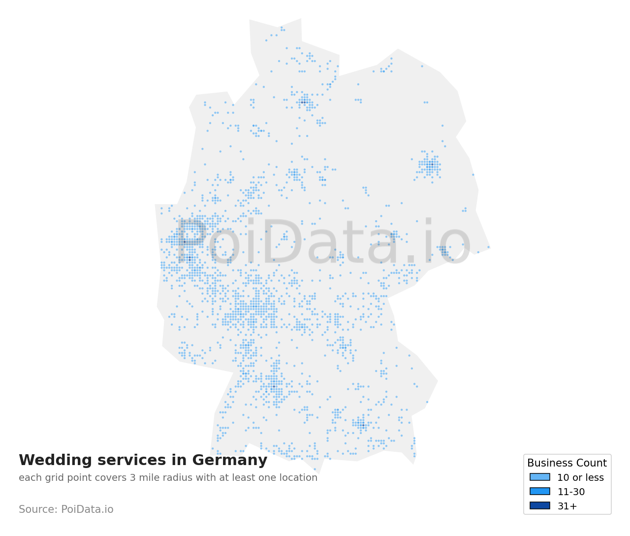 Wedding service density map for Germany