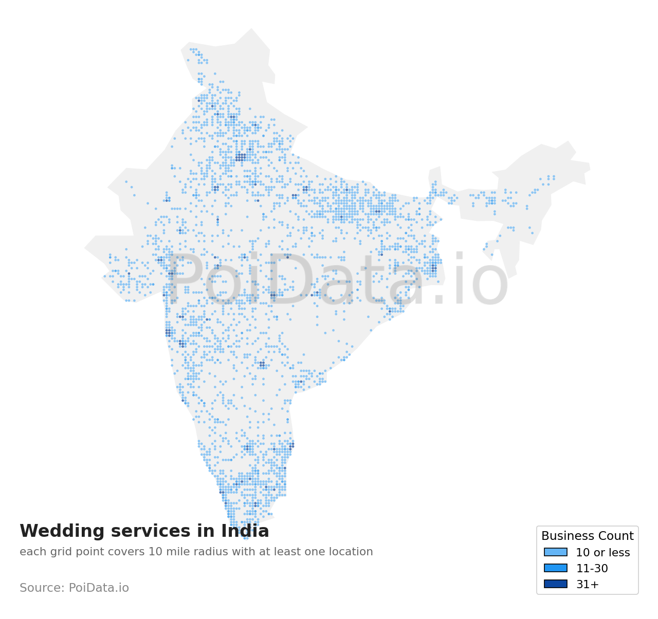 Wedding service density map for India