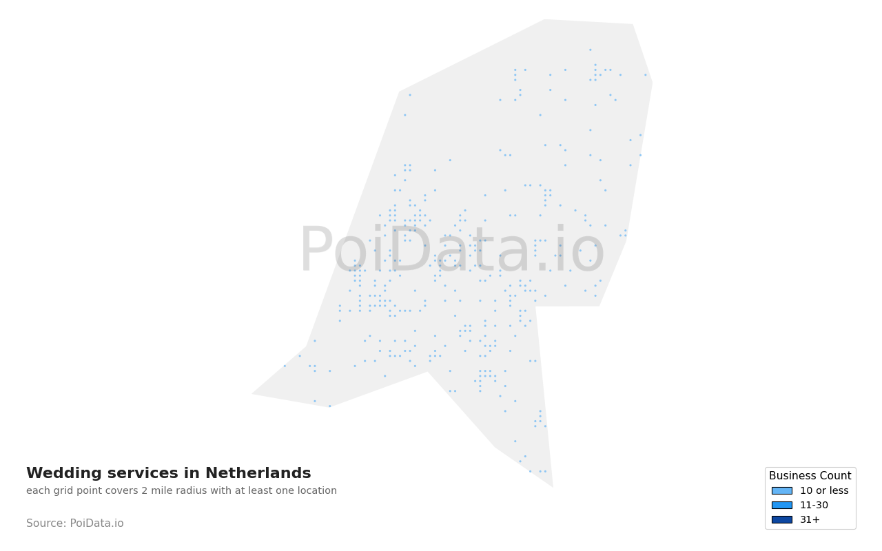 Wedding service density map for Netherlands