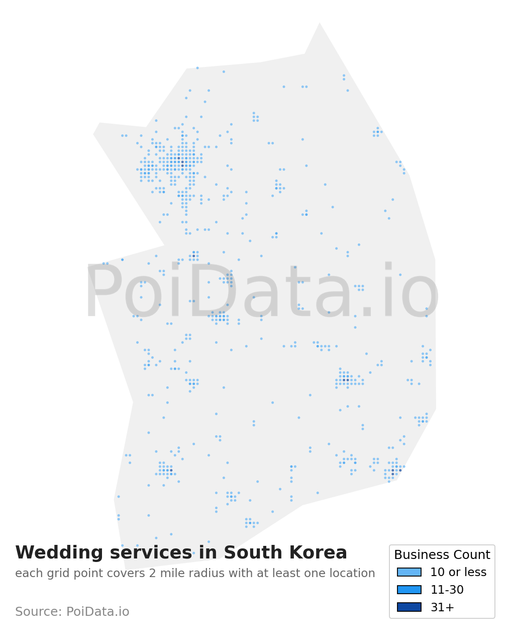 Wedding service density map for South Korea